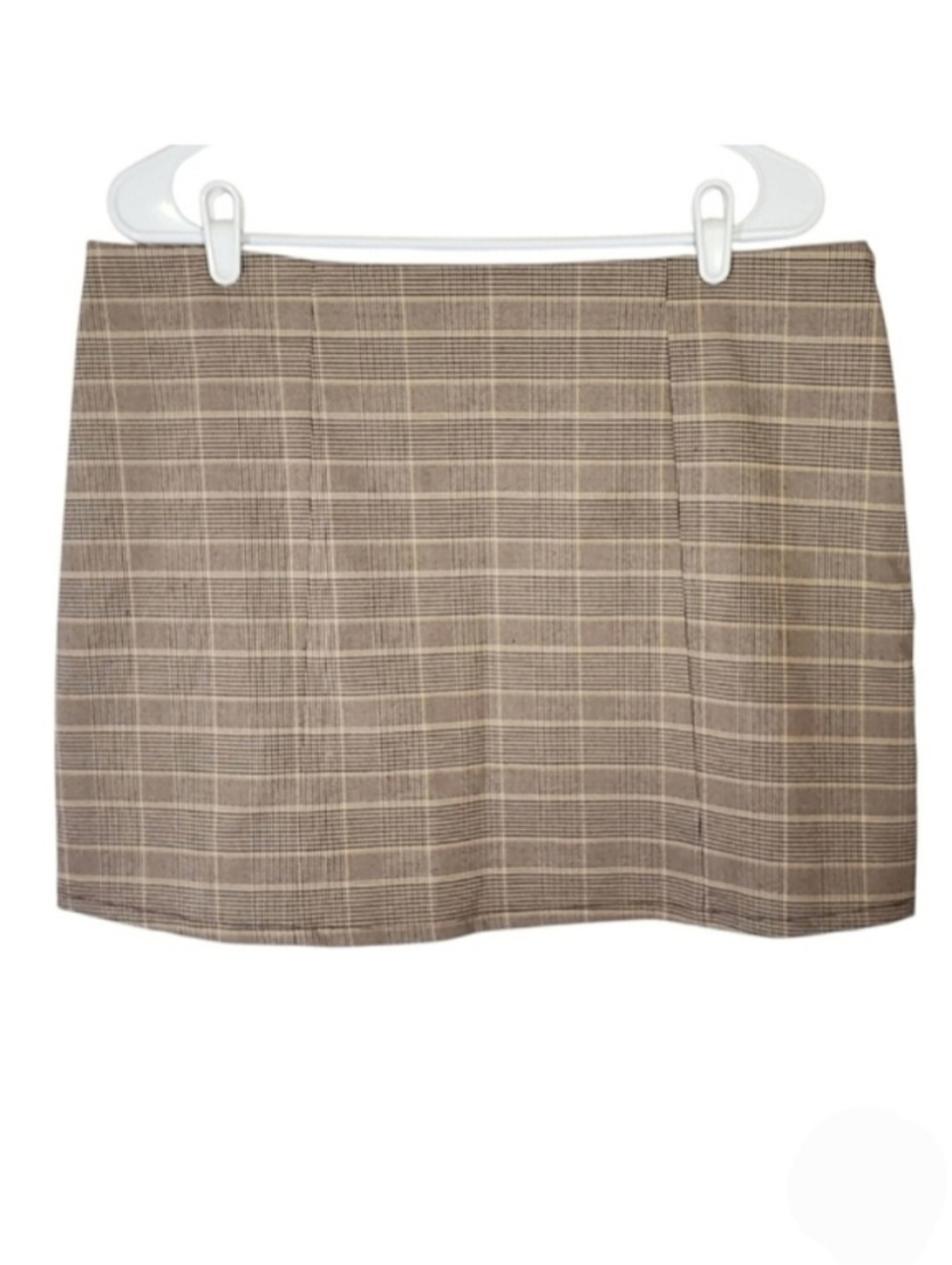 2235 * No Boundaries Plaid Mini Skirt Tan Black Size L (12/14) Vintage